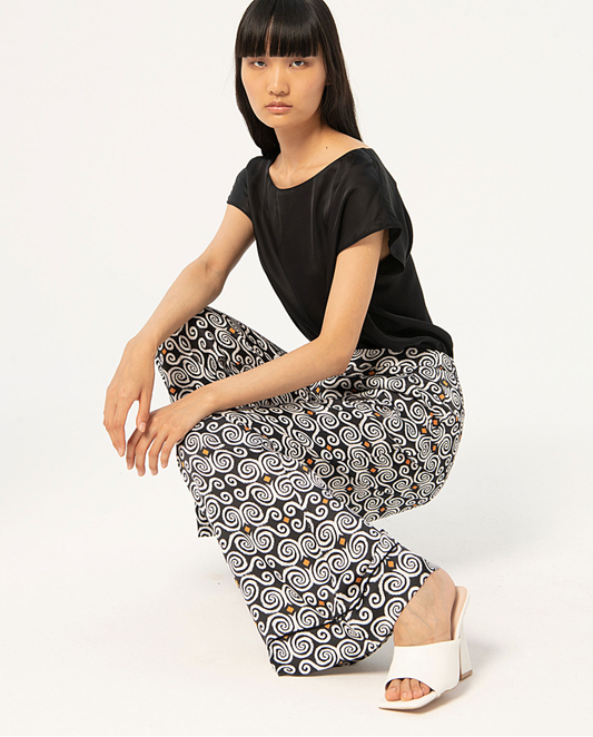 Printed satin wide pants