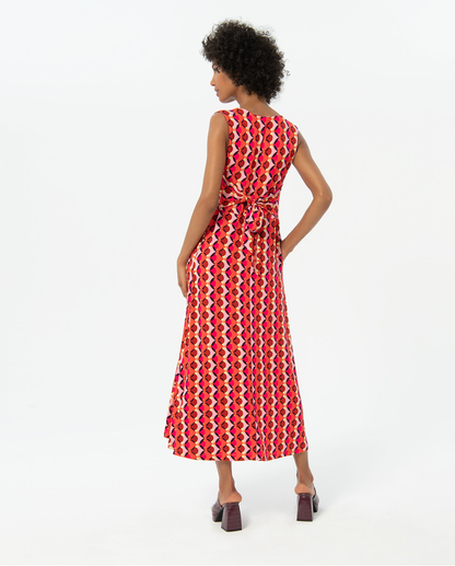 Printed V-neck long dress