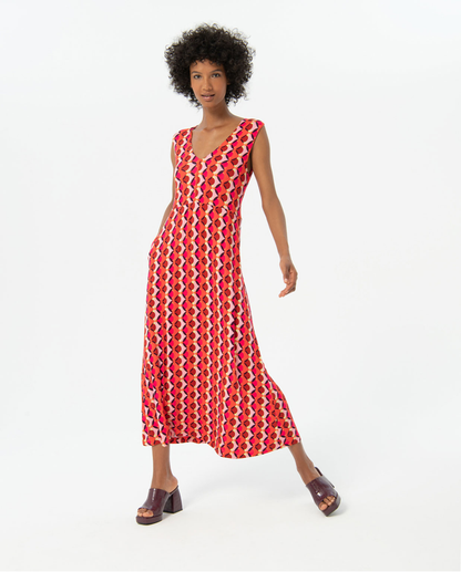 Printed V-neck long dress