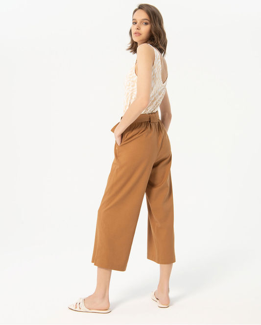 Wide/straight plain cropped pants