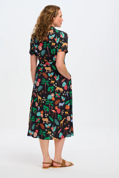 Lauretta Shirt Dress - Black, Tropical Safari