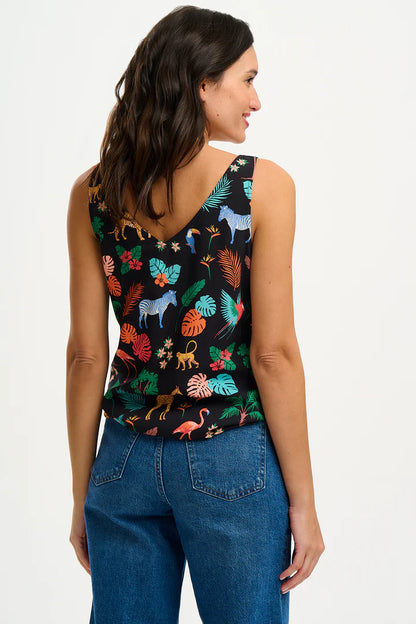 Romy Vest Top - Black, Tropical Safari