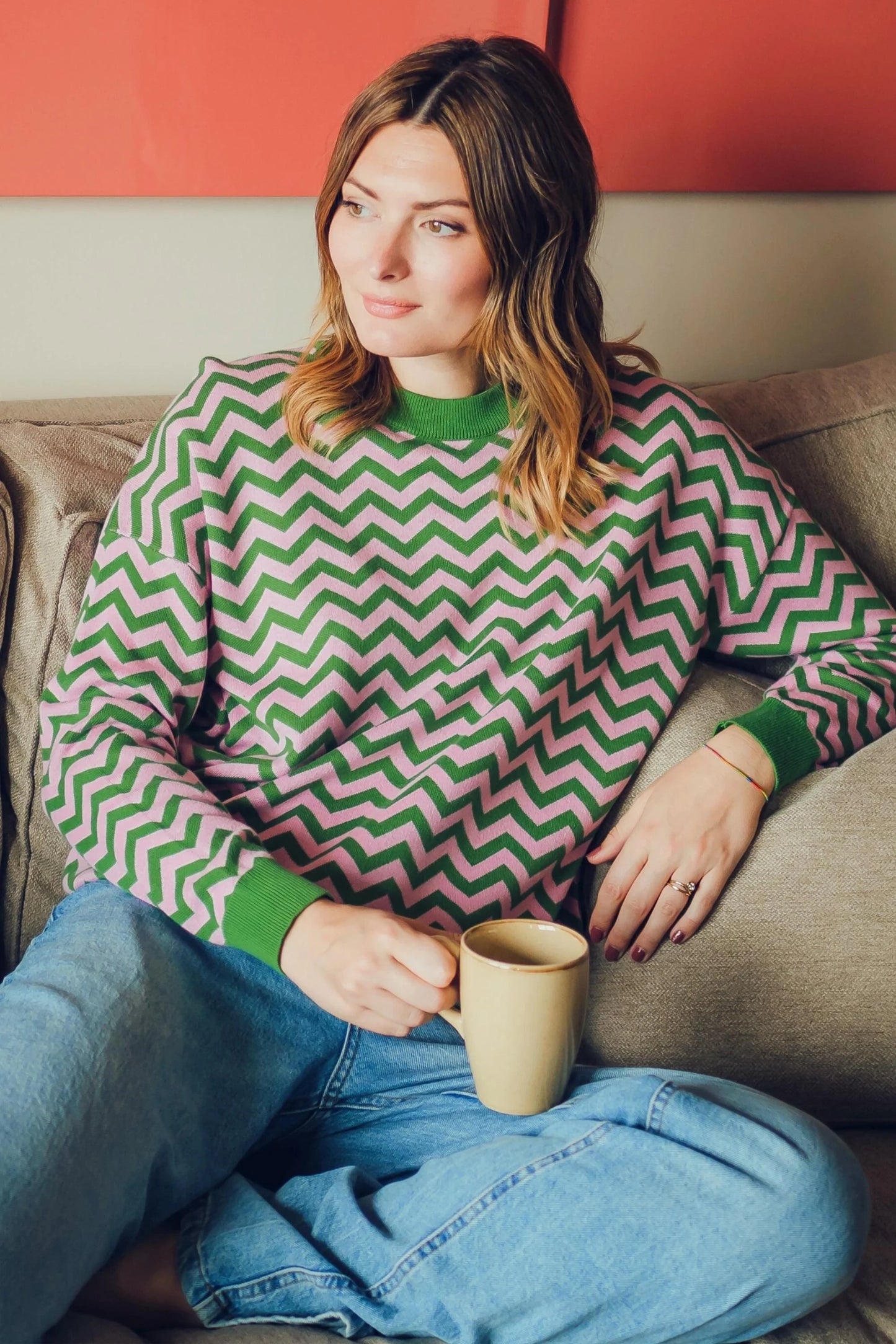 Andi Jumper - Green/Pink, Chevron Stripes